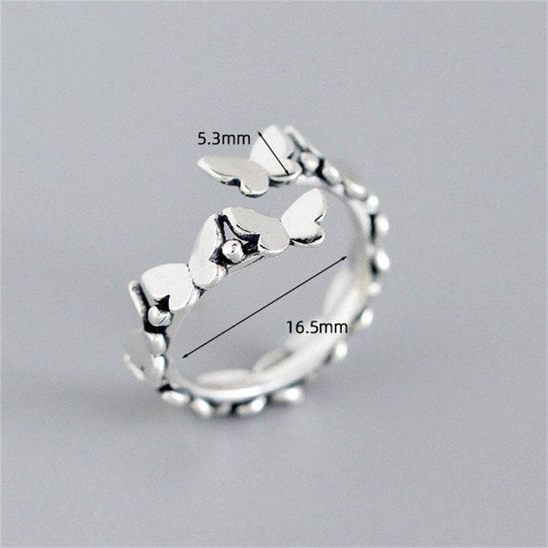 Womens Vintage Animal Zodiac Ring Adjustable Alloy Jewelry Bow Butterfly Animal Motifs Antique Silver Finishes
