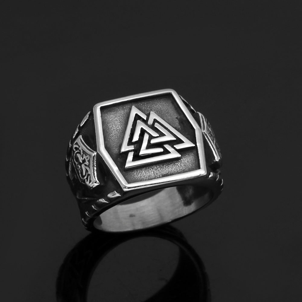 Viking Triangle Rune Titanium Steel Ring Geometric Vintage