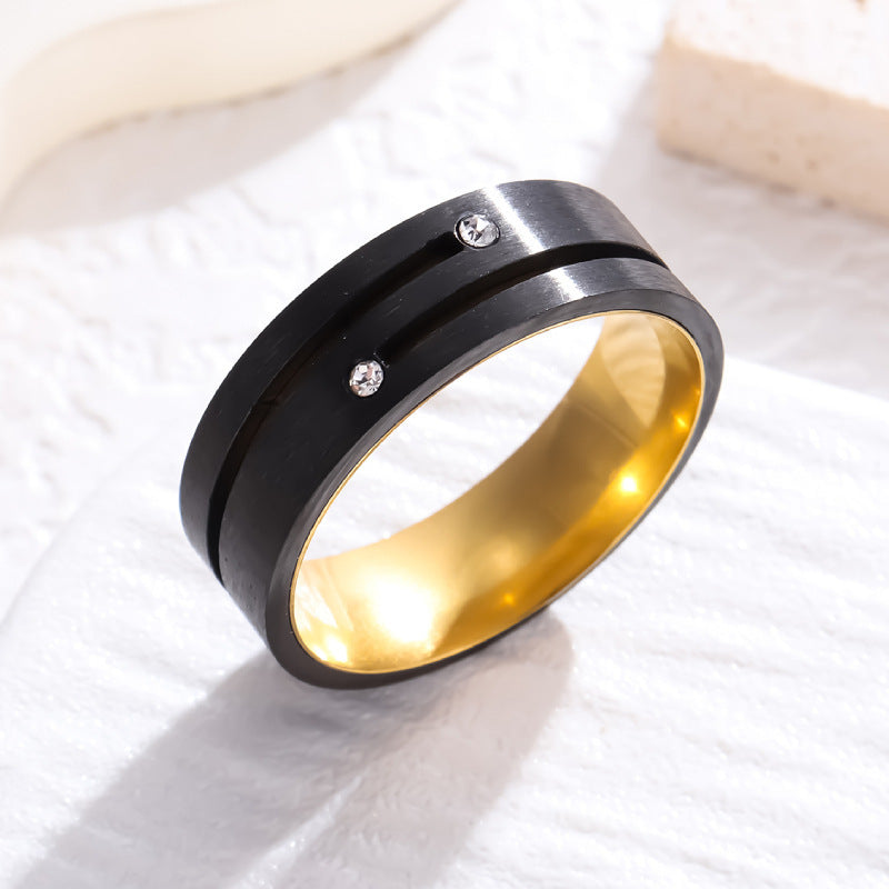 Two Color Vacuum Plating Matte Surface Diamond Studded Ring Unisex Sizes 06 07 8 9 10 11 12 13 Stainless Steel