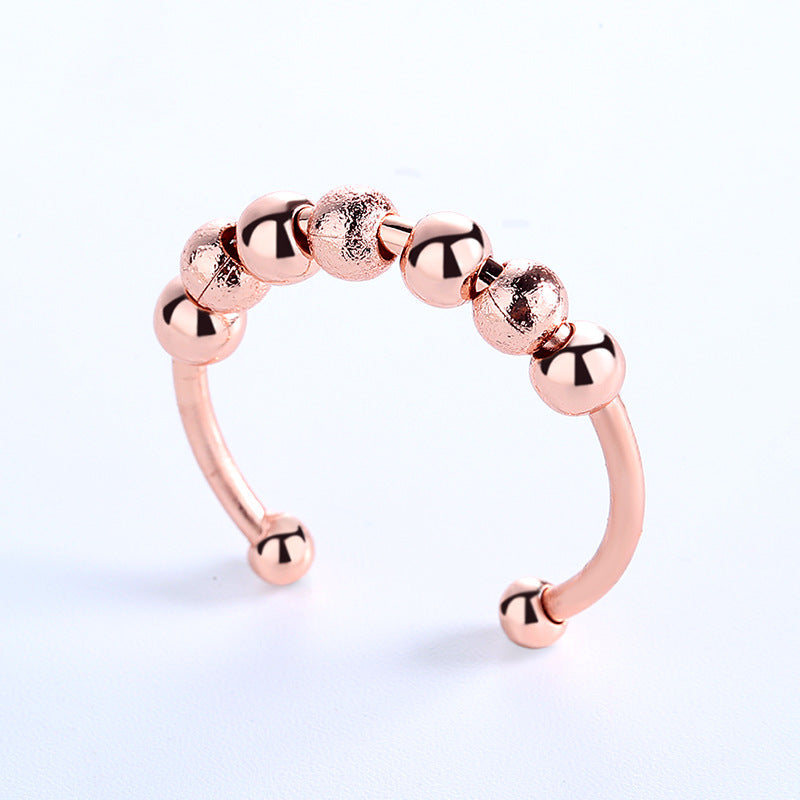 Anxiety Ring With Rotating Beads Adjustable Thin Geometric Copper Ring For Women And Men For Everyday Wardrobe