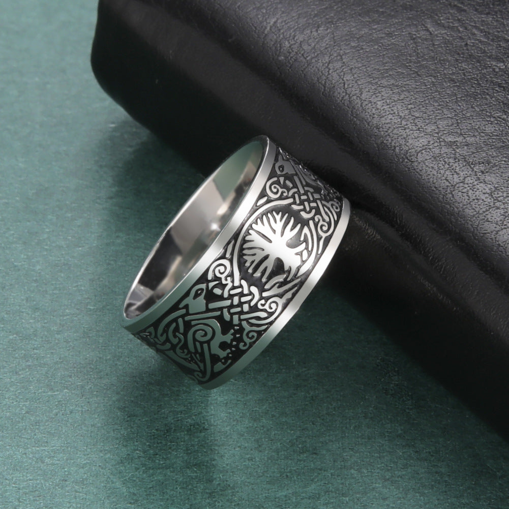 Electroplated Titanium Steel Ring World Tree Design Fashion Jewelry For Men And Women Durable For Everyday Use