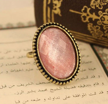 Women Alloy Ring Vintage Oval Cow Pattern Geometric European American Fashion Jewelry Unset Gemstone Ring Chic Lux