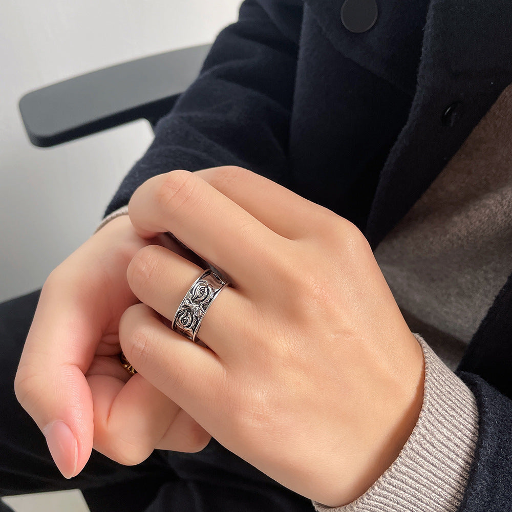 Unisex Alloy Open Mouth Ring Geometric Brushed Cord Band