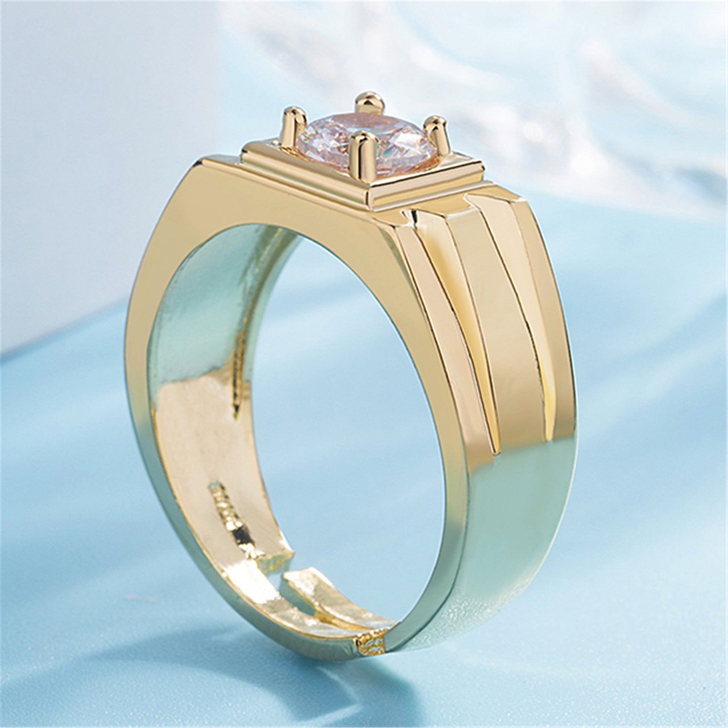 Mens Gold Plated Ring Adjustable Copper Band Geometric Korean Style Fashion Ring Modern Design Jewelry Everyday Wear