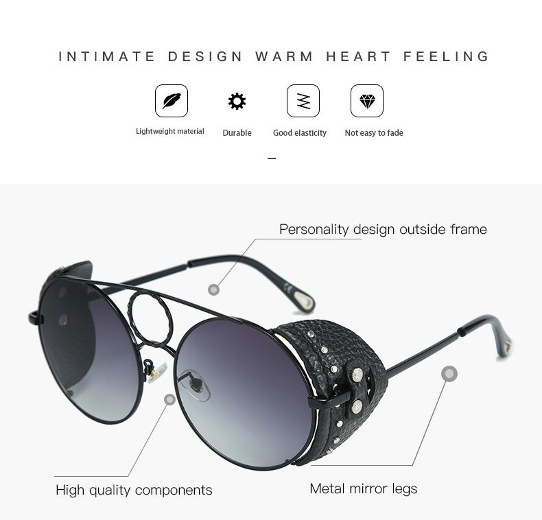 Round Sunglasses For Men And Women With Strong Metal Frame And Rivet Detail PC Lenses Eye Protection UV Safety
