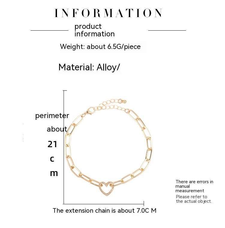 Womens Geometric Chain Bracelet Luxurious Alloy Electroplated Design Unique Elegant Heart Bracelet Round Unique