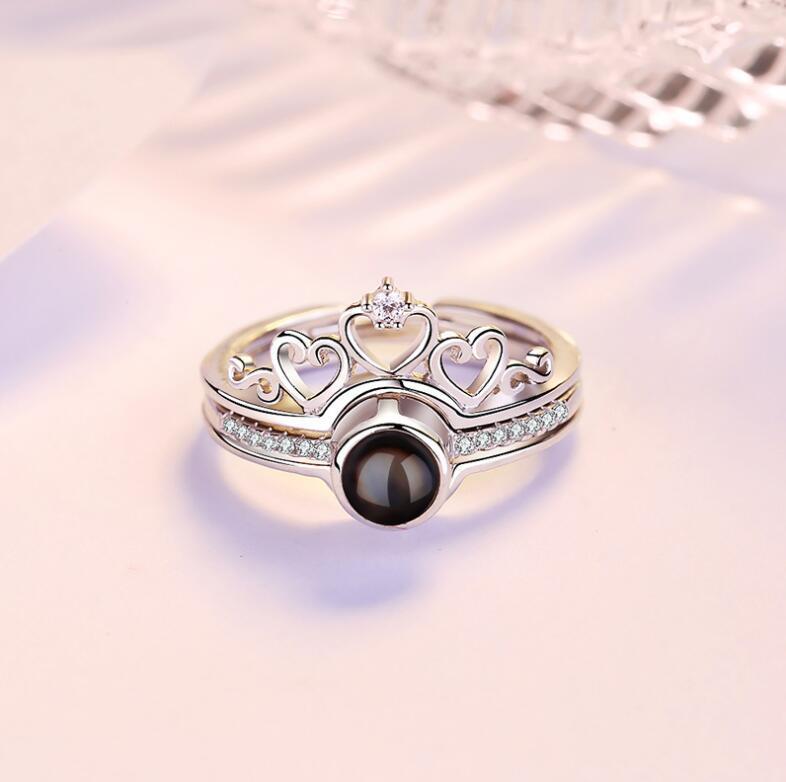 Couples Rings I Love You Languages Crown Projection Rings Alloy Electroplated Matching Bands Anniversary Gifts