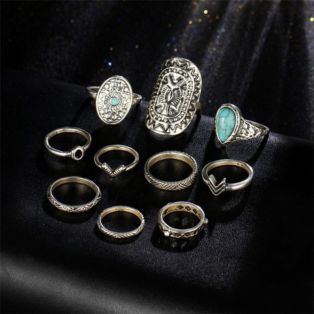 Gemstone Rings Women Trendy Knuckle Rings Men Zinc Alloy Stone Retro Ethnic Pattern Fashion Party Jewelry Daily Wear