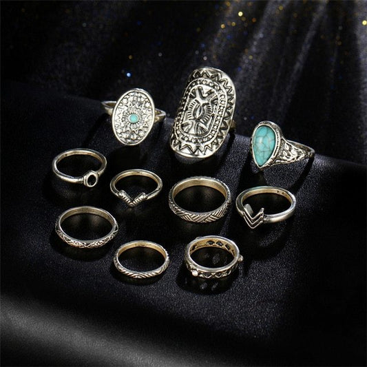 Gemstone Rings Women Trendy Knuckle Rings Men Zinc Alloy Stone Retro Ethnic Pattern Fashion Party Jewelry Daily Wear