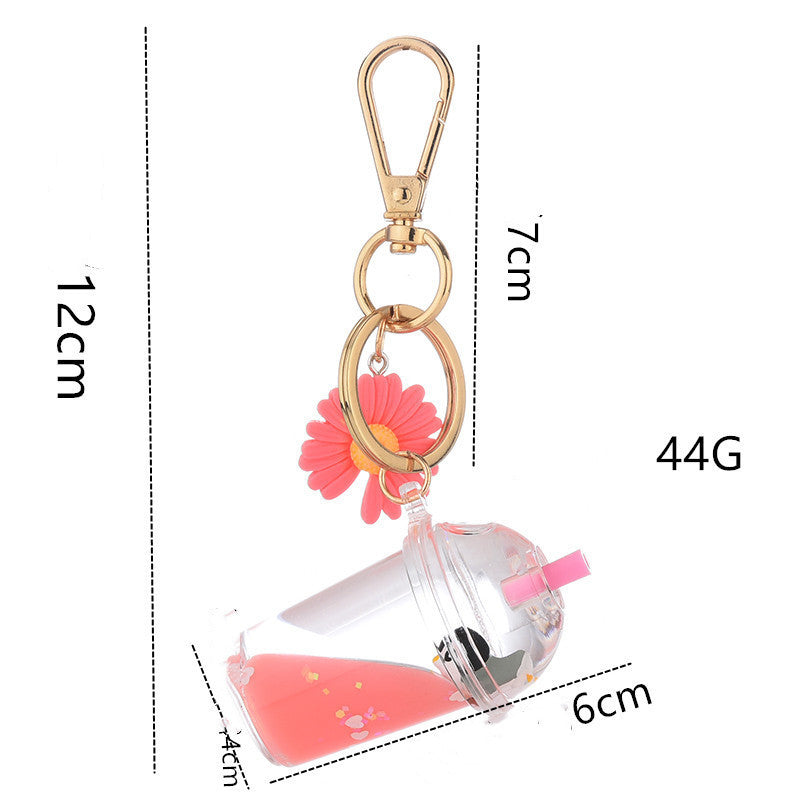 Milk Tea Cup Keychain With Cute Cartoon Animal Pendant Electroplated Charm Light Blue Lemon Yellow Pink Acrylic