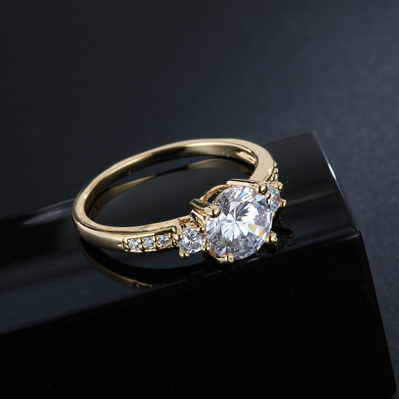 Womens Simulated Diamond Geometric Ring Gold Plated Copper Base Fashion Jewelry Gift For Her Elegantly Durable