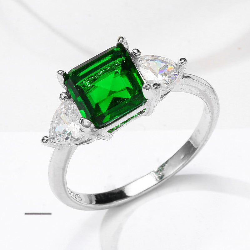 Womens Ring With Cubic Zirconia Stones Anniversary Gift Fashion Brass Band Geometric Design And Emerald Cut 10mm Wide