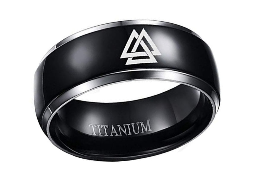 Triangle L Ring Black Titanium Steel Ring 8mm Wide Stainless Jewelry for Men and Women Modern Look Casual Look