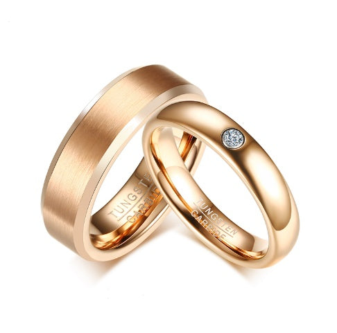 Tungsten Carbide Couple Rings Rose Gold Tone With CZ Stone Inlay For Engagement Wedding Anniversary Or Special