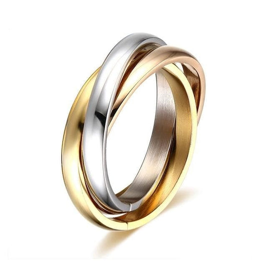 Tricolor Titanium Steel Ring Geometric Design For Unisex Elegant European American Style Electroplated Finish Shine