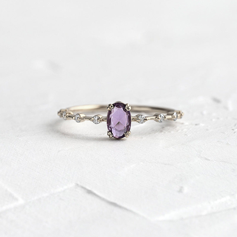 Purple Zircon Geometric Copper Rings Inspired By Japanese Design Electroplated For Women Birthday Gifts Jewelry