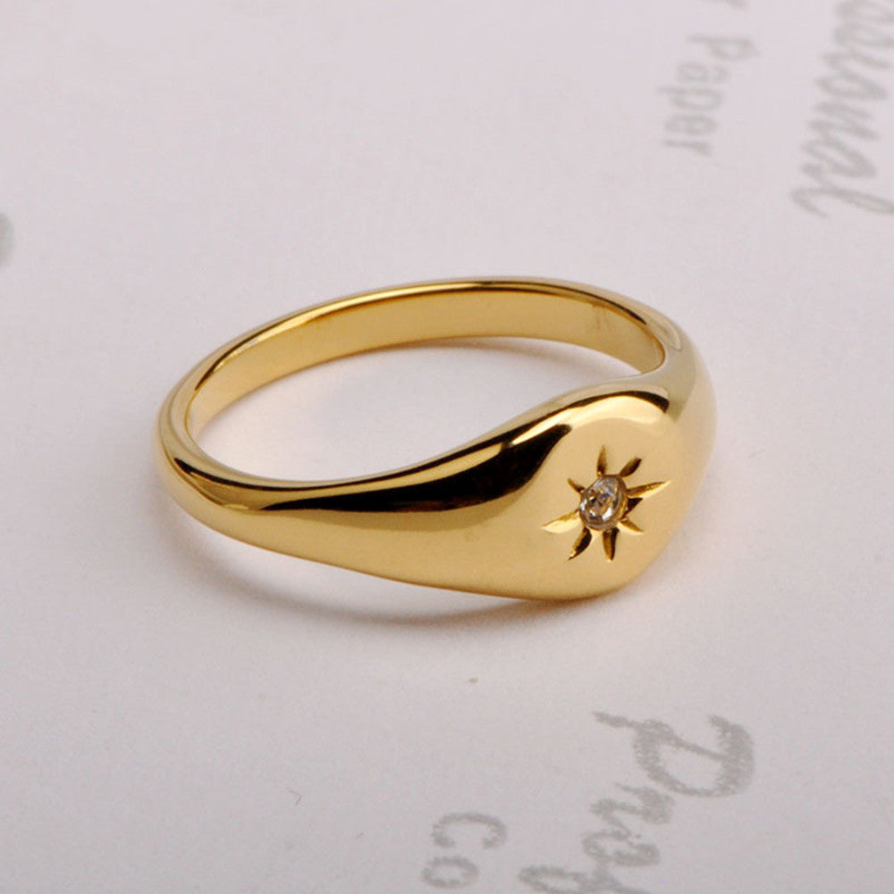 Stainless Steel Ring With Five Pointed Star Three Dimensional Design Unisex Gold Tone Jewelry Ring Elegant Gift Idea