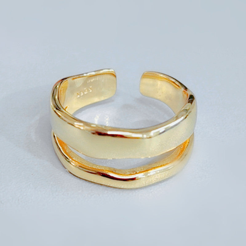 Wave Ring Double Glazed Copper Ring Irregular Line Design in Gold and White Gold Finish 9mm Wide 17mm Diameter