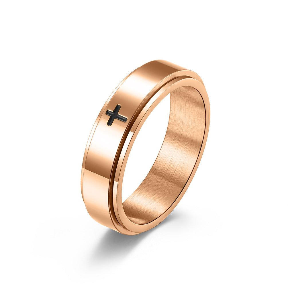 Ring Rotatable Titanium Steel Minimalist Cross Design Geometric Fashion Jewelry For Women Durable Everyday Use