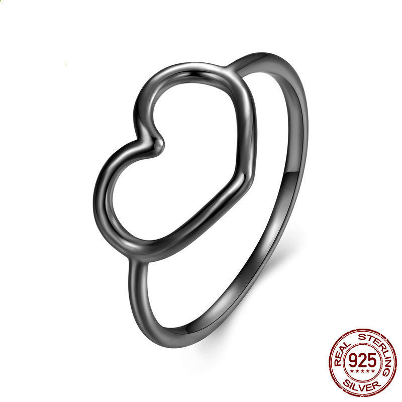 Womens Heart Ring S925 Sterling Silver Hollow Heart Design Gift For Women Girls Heart Jewelry Silver Tone Glow