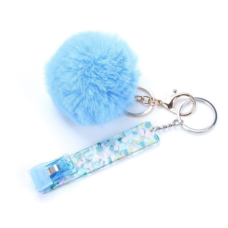 Touch Free Card Holder Keychain With Furry Ball DIY Accessory Secure Easy Card Carrying Contactless Card Clamp