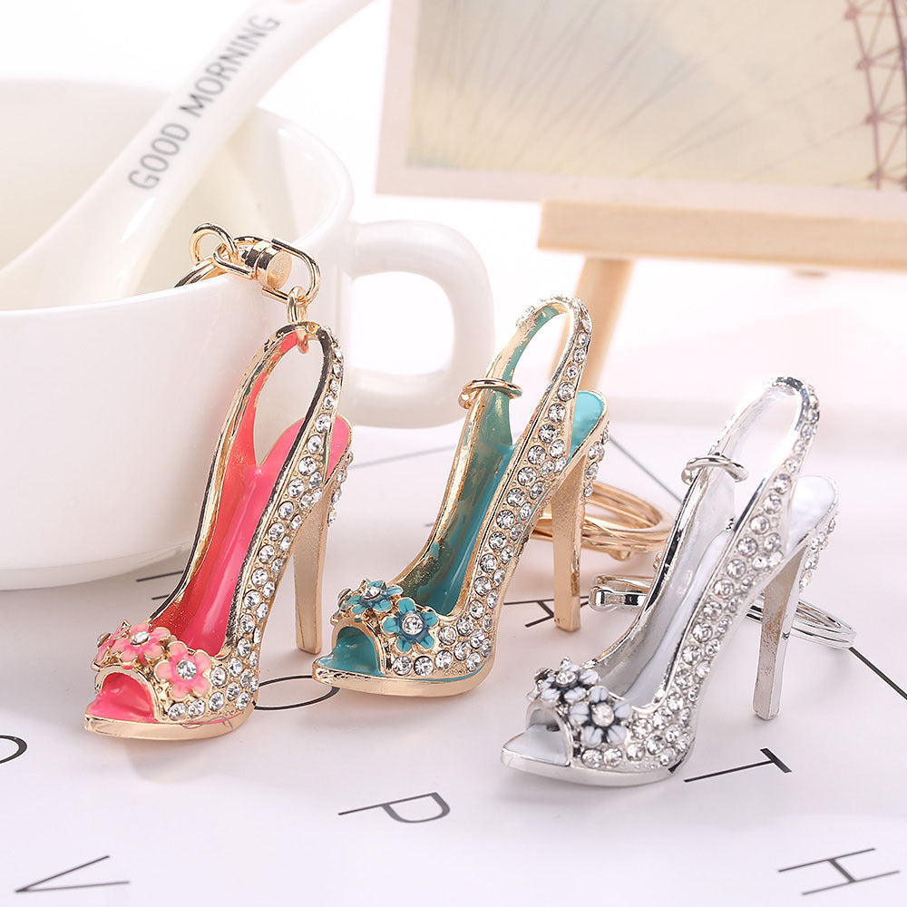 Zinc Alloy High Heel Keychain Diamond Studded Spring Lobster Clasp For Bags Keys Car Pendant Decoration Glossy