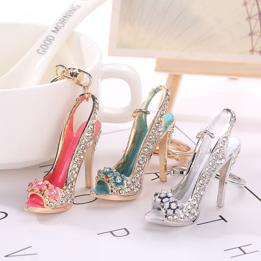 Zinc Alloy High Heel Keychain Diamond Studded Spring Lobster Clasp For Bags Keys Car Pendant Decoration Glossy