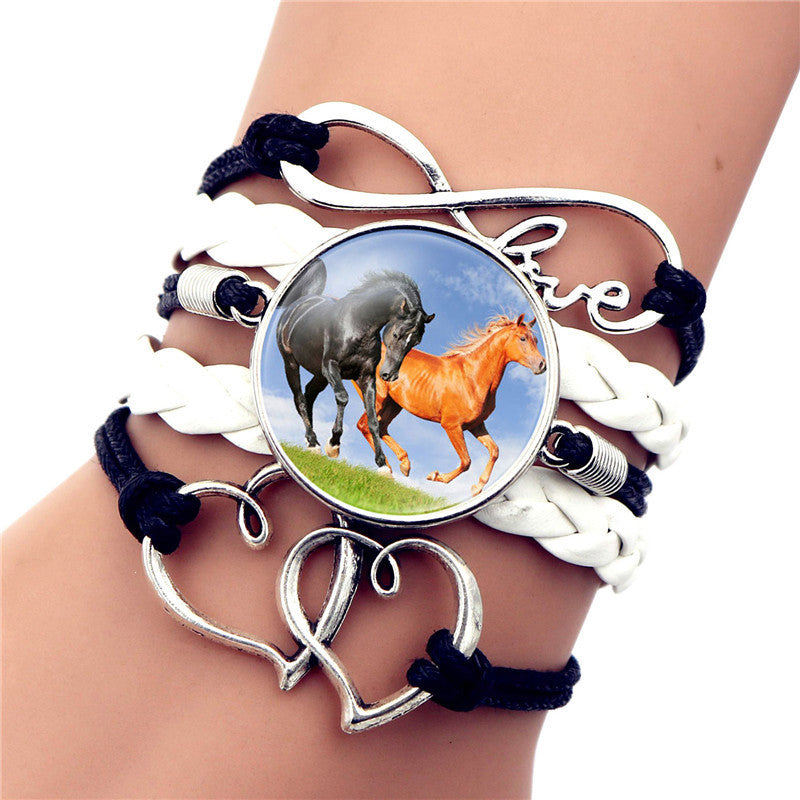 Horse Themed Bracelet with Glass Gem Pendant Die Cast Alloy Elegant Charm Jewelry Length 17cm Plus 5cm Extension