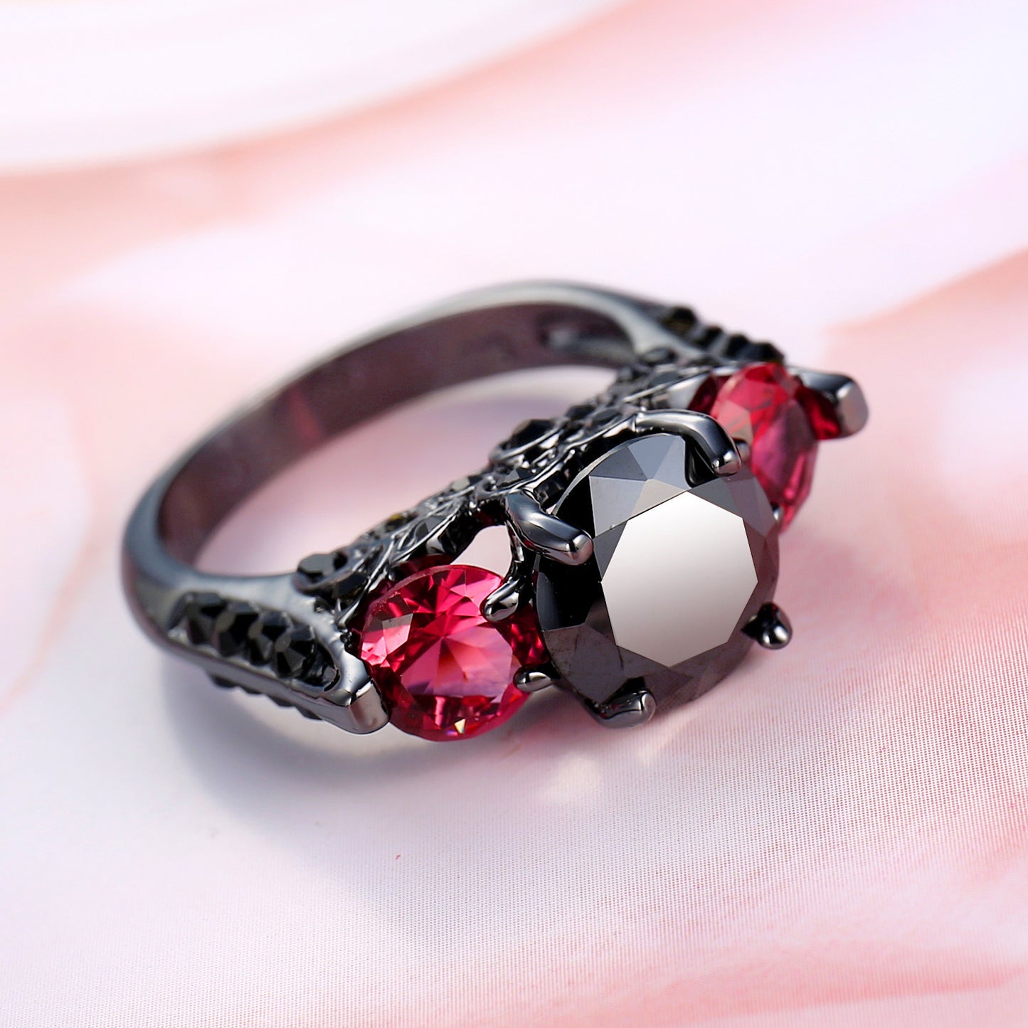 Copper Zircon Ring Mosaic Geometry Jewelry Black Rose Red Plating Platinum Size 6 7 8 9 10 Elegant Copper Ring