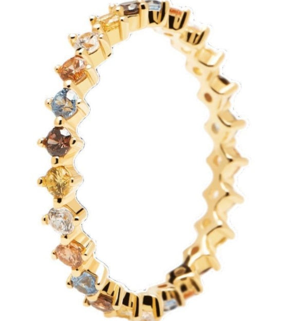 S925 Floral Silver Bright Colored Zircon Ring