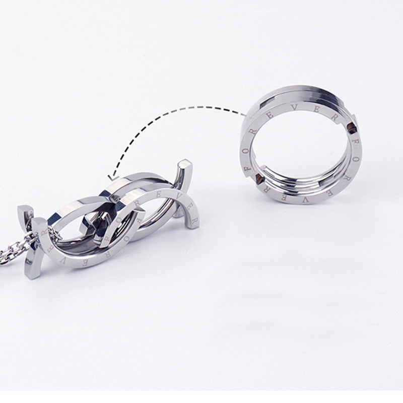 Geometric Titanium Steel Couple Rings Polished Design Matching Wedding Bands Non Inlayed Promise Rings For Him