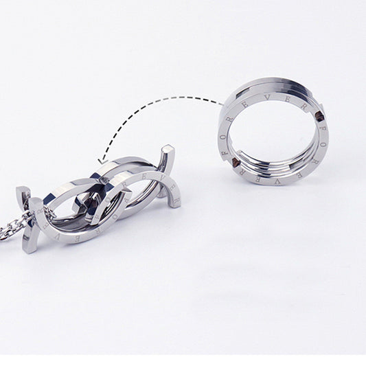 Geometric Titanium Steel Couple Rings Polished Design Matching Wedding Bands Non Inlayed Promise Rings For Him