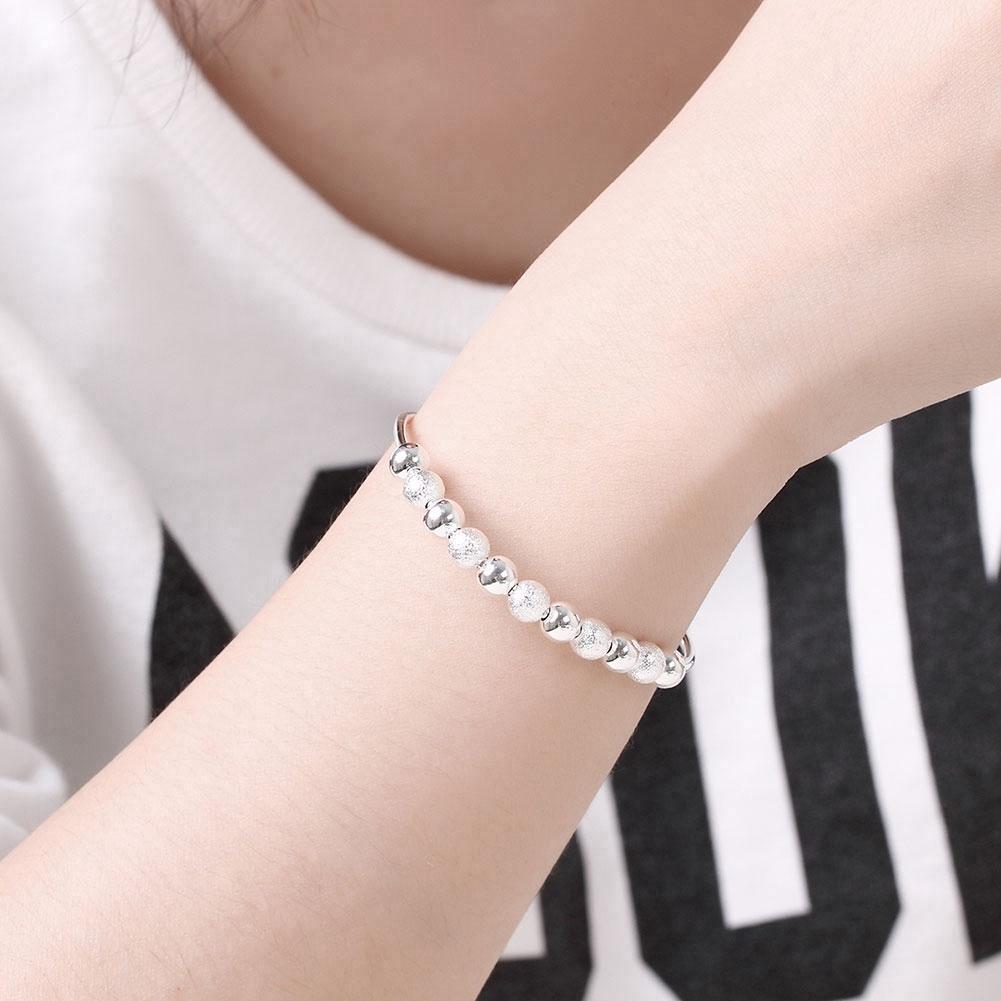 Women Silver Pearl Bracelet Korean Design U Shaped Bangle Nine Turn Bead Lucky Plated Sterling For Daily Wears