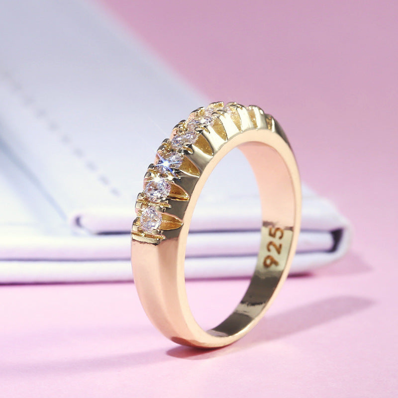 Gold Plated Copper Zircon Ring Geometric Design For Women