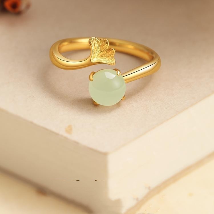 Adjustable S925 Silver Ring With Ginkgo Leaf Design Electroplated Finish 2mm Band For Women Jewelry For Daily Wear