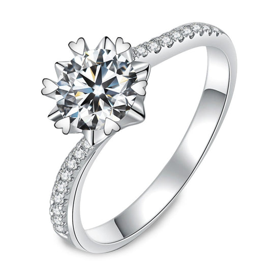 Gold Plated Zircon Ring With Inlaid Simulated Diamonds Twist Arm Cross Snowflake Heart Design For Women Gift Ready