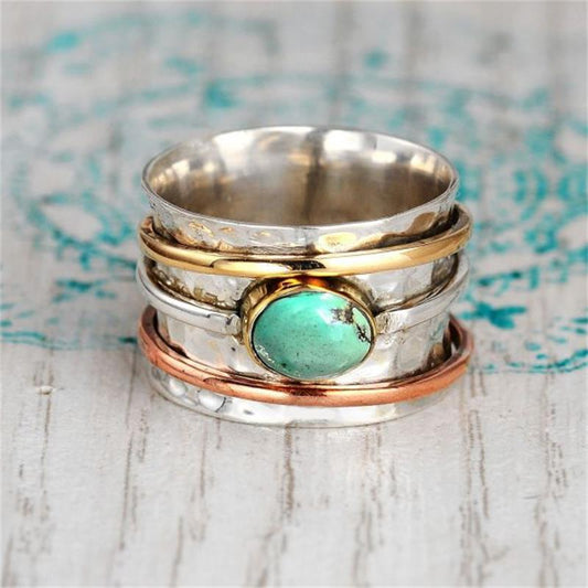 Turquoise Plated Insect Ring Alloy With Three Color Artificial Gemstones Electroplated Finish Womens Jewelry Gift