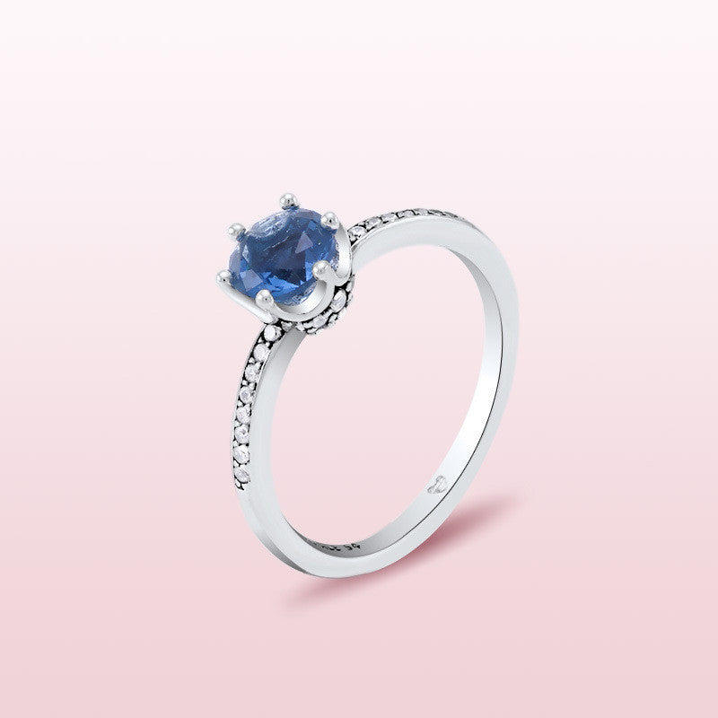 Silver Crown Ring For Women With Blue Zircon Accents European Fashion Jewelry Elegant Statement For Everyday Wear