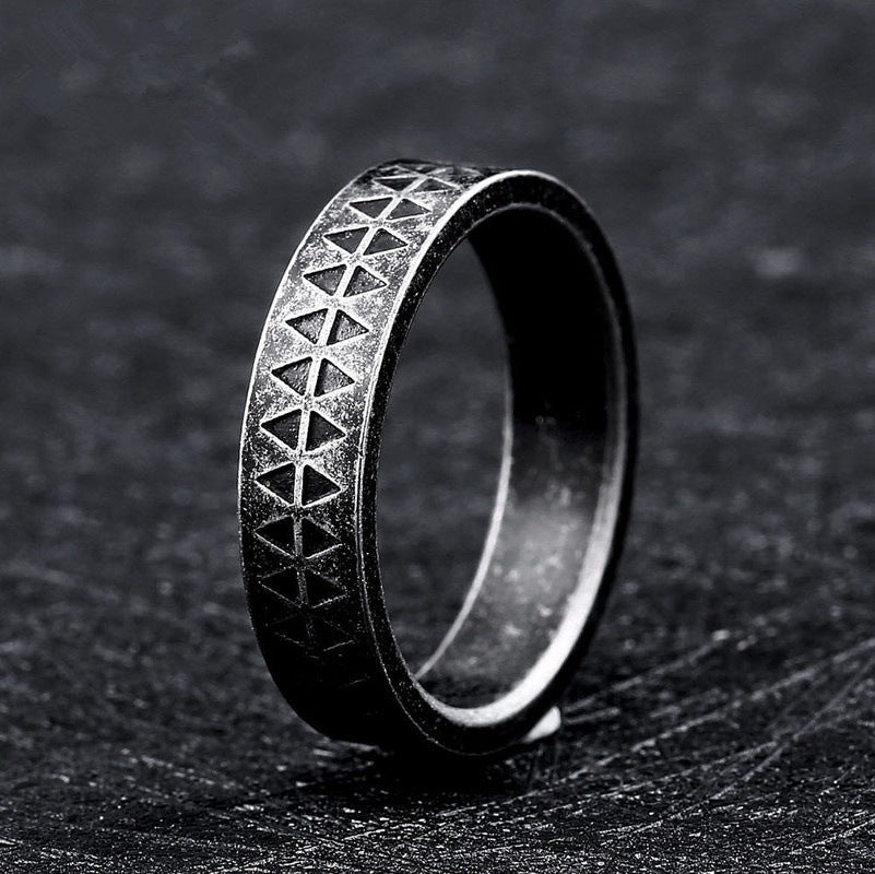 Mens Punk Gothic Titanium Stainless Steel Ring 5mm Geometric Band Black Fashion Accessory for Everyday Wear Now