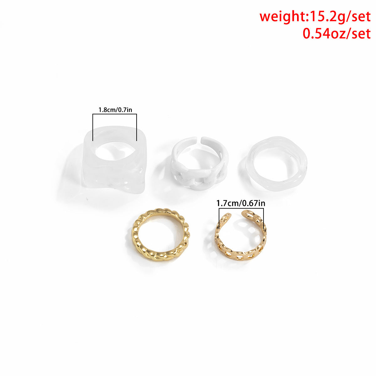 Geometric Chain Ring Set For Women Metal Threaded Alloy And Acrylic Jewelry Fashion Accessories For Daily Wear