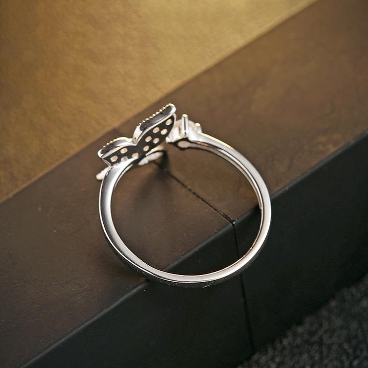Sterling Silver Butterfly Ring Opening Band 925 Silver Zircon Gemstone Gift for Women and Girls Korean Style Jewelry