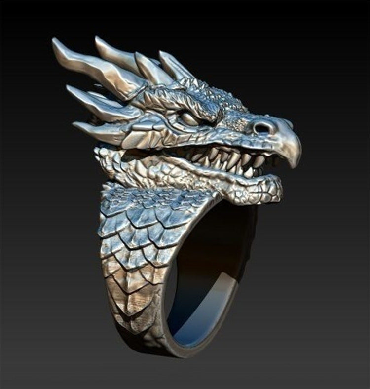 Mens Dragon Head Ring Silver Tone Alloy Zodiac Jewelry for Men Statement Durable Design for Daily Wear Gift for Men