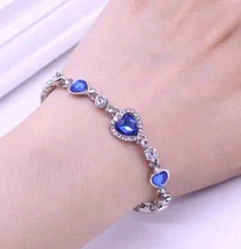 Heart Bracelet With Blue Crystals Love You Heart Design Alloy Metal Plated Finish Elegant Jewelry Gift For Her