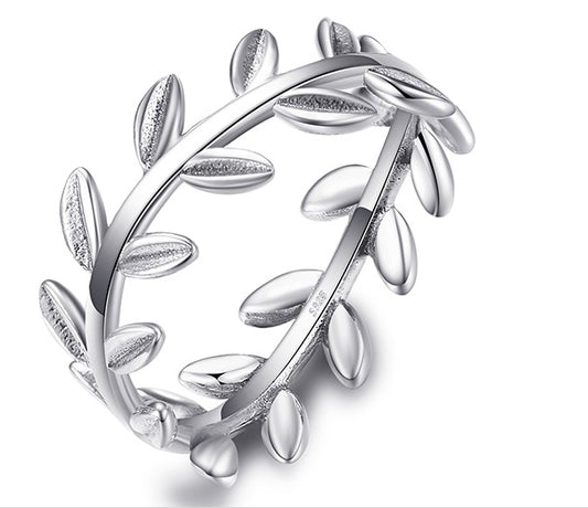 Simple And Delicate Leaf Shaped Copper Ring Inlay Zircon Inlaid Gems Unisex Natural Style Jewelry Sizes 6 7 8 9