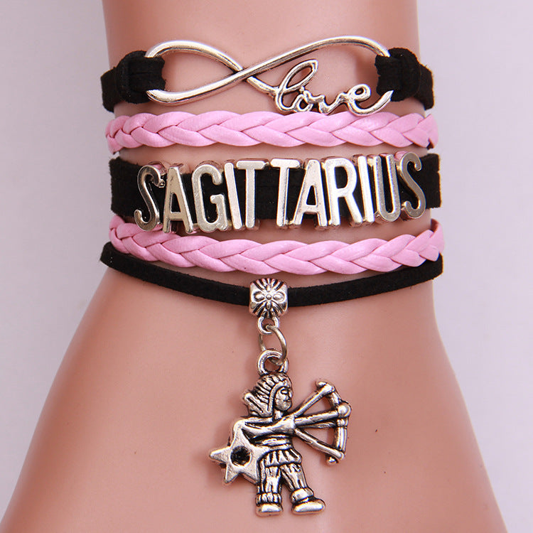 Unisex Woven Alloy Bracelet With Electroplating Constellation Letters Numbers Text Design Simple Everyday Style