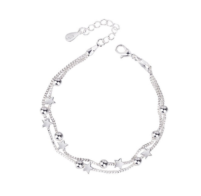 Double Layer Star Bead Bracelet Adjustable Length Polished Copper Plated Silver Jewelry Gift For Women At Home