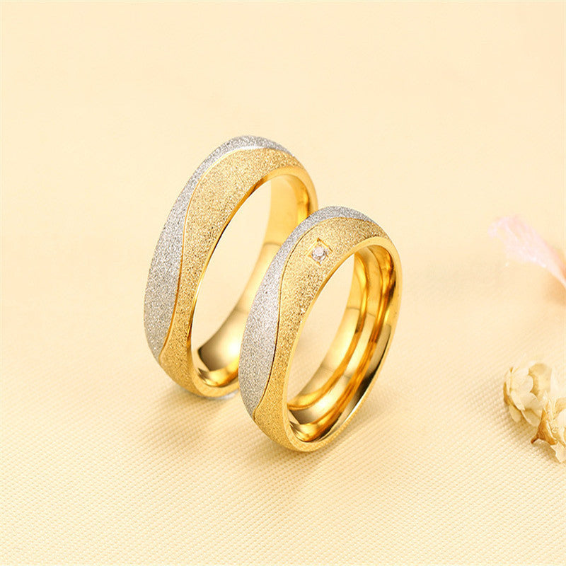 Couple Ring Titanium Steel Zircon Inlay Geometric Design For Engagement Wedding Promise Durable For Daily Wear