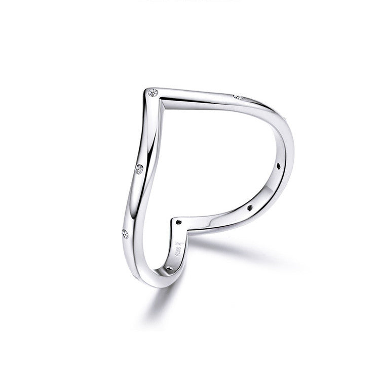 Womens Heart Ring 925 Sterling Silver with Clear CZ Water Drop Design European Cut Anniversary Engagement Ring
