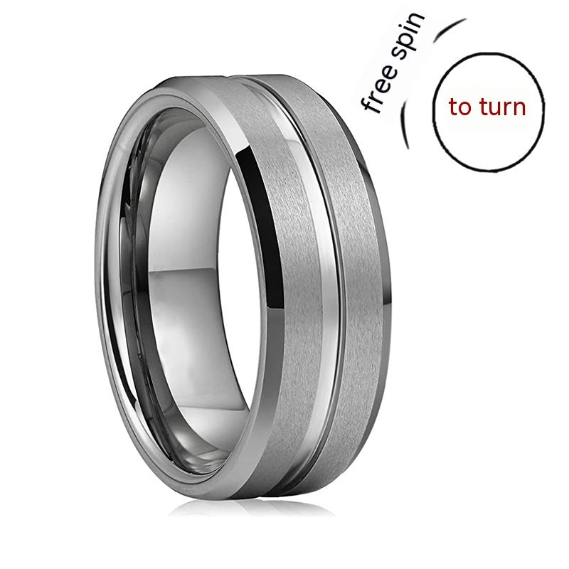 Unisex Titanium Steel Ring Frosted Bilateral Design Rotatable Band With Silver Blue Black Red For Everyday Wear