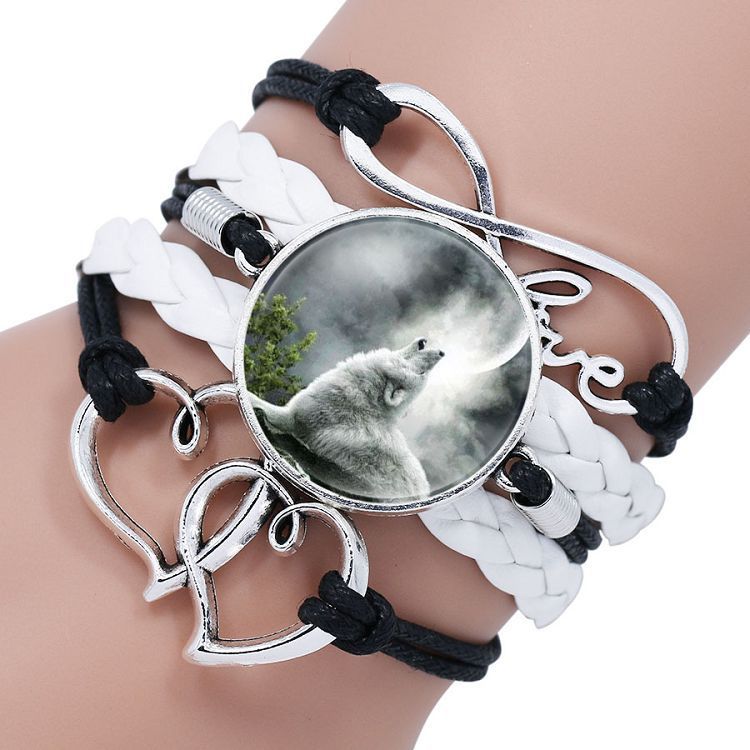 Leather Wolf Bracelet With Crystals And European Charms Adjustable Fashion Jewelry For Women Everyday Use Gift